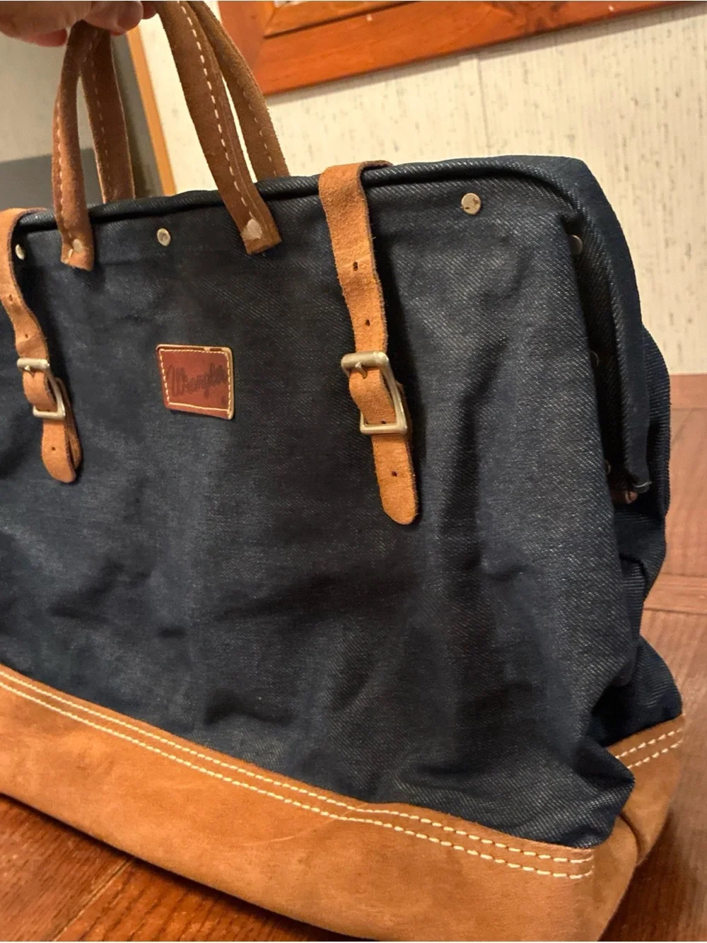 Tool Duffel Bag Carpenter Denim And Suede With Wrangler Patch All Purpose